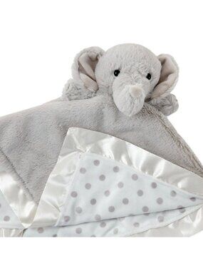Hallmark Baby Elephant Security Blanket Grey Plush Satin Trim Polka Dot Lining N
